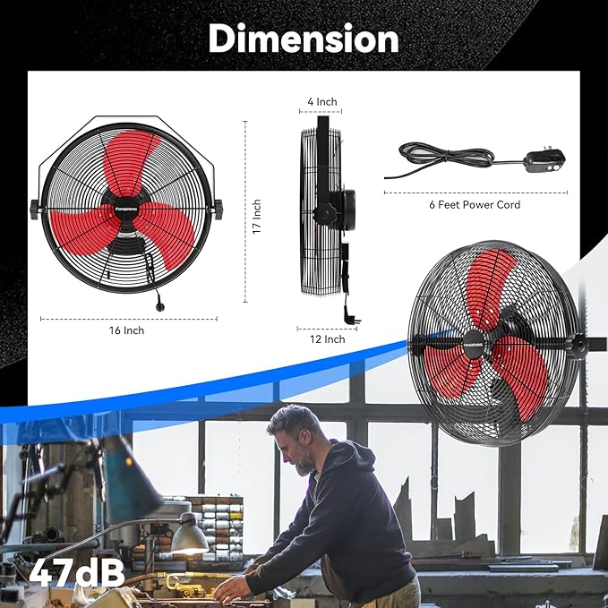 2600 CFM 14 inch Outdoor High Velocity Wall Mounted Fan, 3-Speed Metal Fans with IP44 Enclosure Motor, Industrial Grade Weatherproof Wall Fan for Patio, Greenhouse, Garage, and Gazebo-PurrikoPets