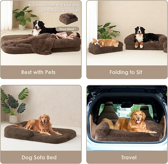EHEYCIGA Foldable Dog Bed, Faux Fur Fluffy Dog Couch Bed, Orthopedic Calming Memory Foam Pet Bed for Small Dogs, Washable Soft Warm Pet Sofa Bed with Non-Slip Bottom, Brown, 40"x30"x6"-PurrikoPets