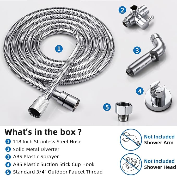 G-Promise Dog Shower Sprayer Attachment for Fast and Clean Pet Showering, Multifunctional Shower, Metal Diverter, 118 Inch Extra Long Hose, No Drill Hook, Dog Washing-Bathroom (Chrome)-PurrikoPets