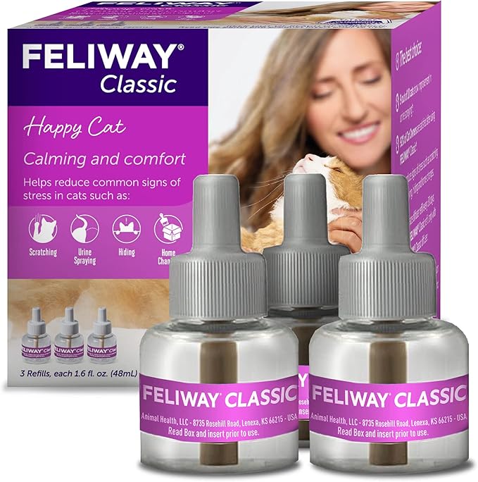 FELIWAY® Classic 3 x 30 Day Cat Calming Refills for Pheromone Diffuser, 3 x 48ml Value Pack - Helps Reduce Common Signs of Stress in Cats & Kittens, Enhanced Calming-PurrikoPets