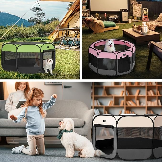 A4Pet Playpen for Dogs Indoor, 49” Dog Playpen Indoor with Bowl, Suitable for Puppies, Kittens, and Small Animals, Removable Zipper & Mesh Panel(19”W × 12”H)-PurrikoPets