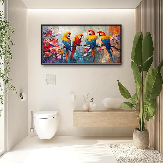 Extra Large Framed Parrot Bird Wall Art,Oversized Abstract Colorful Parrots Flower Wall Decor Pictures for Living Room,Canvas Print Painting Modern Artwork Bedroom Office Bathroom Home Decor 60L x30W-PurrikoPets