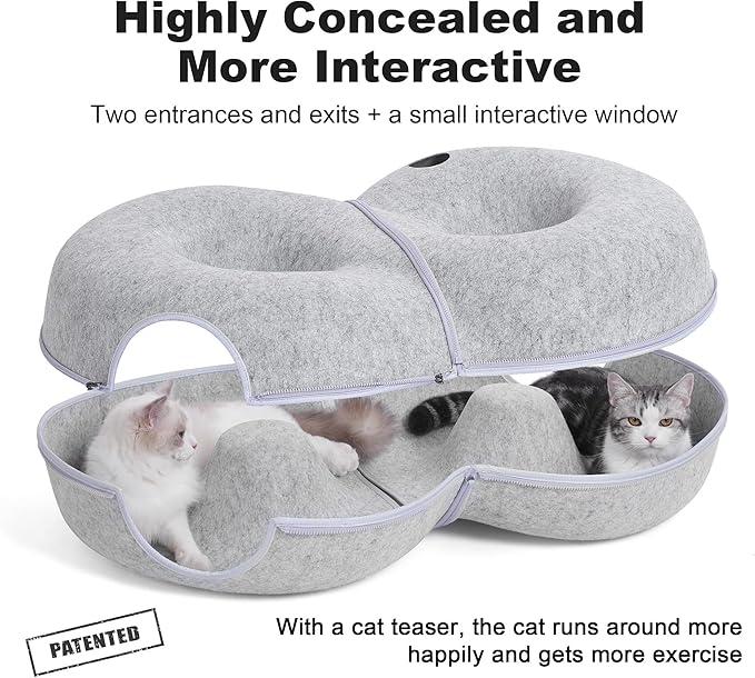 8-Shaped Large Cat Tunnel Bed for Indoor Cats, Infinite Circulation Peekaboo Cat Cave with 12 Toy Balls, Cat Donut Tunnel for Cats up to 30 Pounds (Light Grey, L 38x24x11in)-PurrikoPets