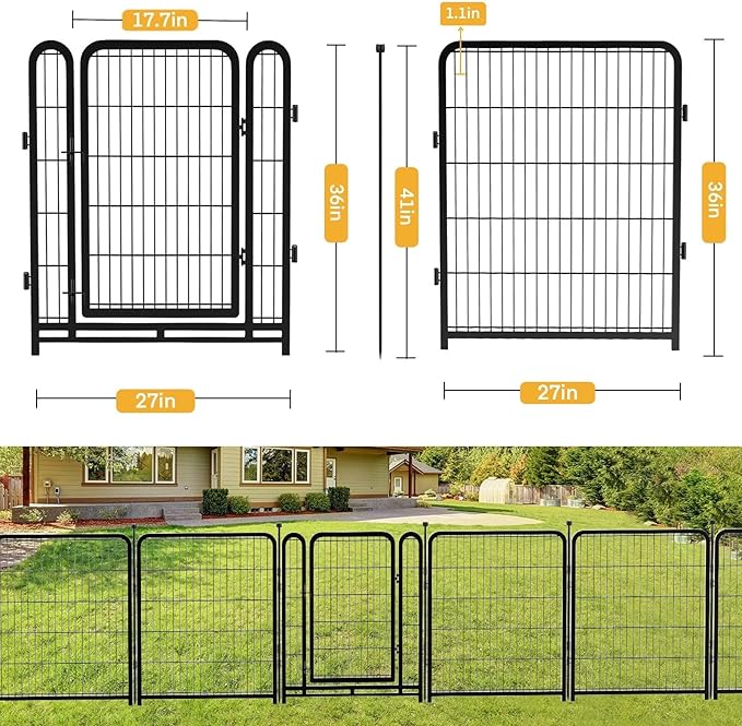 Garden Fencing 36 Inch High, 4 Panels Total 8.9 Ft(L) Dog Fencing Outdoor for Yard, 4 One-Sided Plate, No Door, Anti Dig Fence Barrier, Dog Pen, Rabbit Fence, Garden Fences and Borders-PurrikoPets