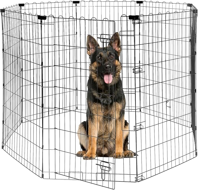 Foldable Dog Playpen 48" Height 8 Panels Metal Exercise Pen with Door - Indoor/Outdoor Dog Play Pen for Medium-Large Dogs, Portable Pet Fence for Yard Garden Camping, Black-PurrikoPets