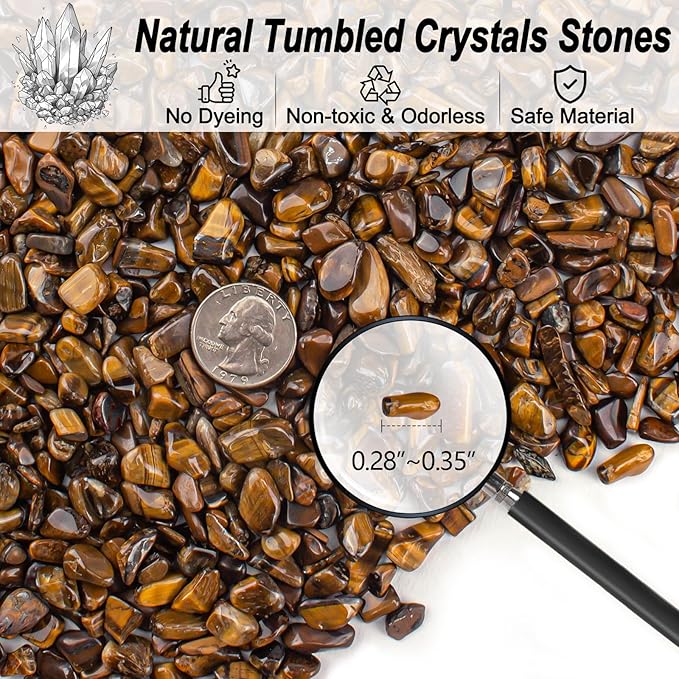 3 Lb Tiger Eye Aquarium Gravel Rocks Polished Tumbled Crushed Stones, Natural Crushed Stone Crystal Chips Decorative for Fish Tank||Vase Filler|Succulent Plants Decor, 6mm-9mm-PurrikoPets
