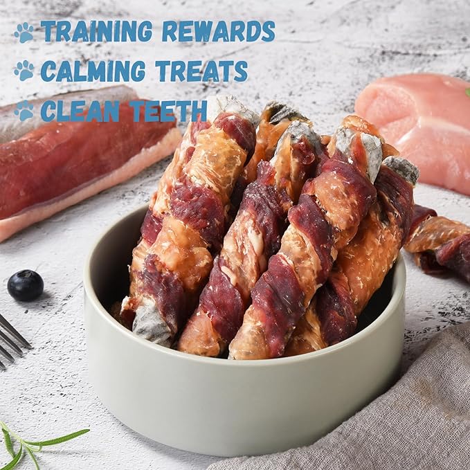 Dog Treats Chicken Duck Wrapped Cod Skin Sticks, Rawhide-Free, Grain-Free Dog Chewy Treats for Healthy Teeth and Coat,Training Treats for Small Medium Large Dogs, 9-10 Counts-PurrikoPets