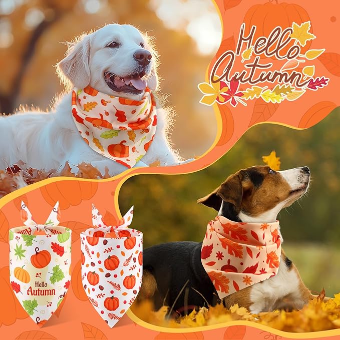 Abbylike 50 Pcs Fall Dog Bandanas Bulk Pumpkin Bandanas for Dogs Triangle Kerchief Bibs Scarf for Small Medium Large Pets Autumn Thanksgiving Costume Accessories, 25 Styles (25.6 x 17.7 x 17.7 Inch)-PurrikoPets