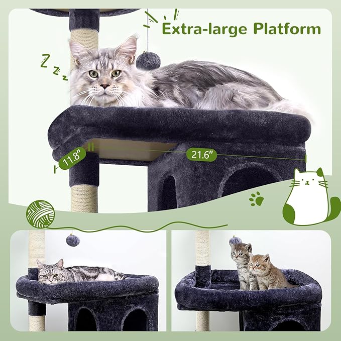 Globlazer Heavy Duty Cat Trees for Large Cats, Sturdy 72in Maine Coon Cat Tree for Large Cats 20 lbs+ Heavy Duty Cat Tower for Adult Biggest Cat with 6 Scratching Posts, Hammock, S72, Dark Gray-PurrikoPets