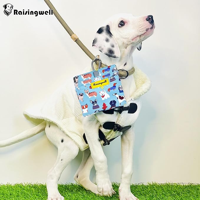 Dog Treat Pouch,Cotton Pocket Sized Training Holder, Hand Free Walking Funny Bag with Carabiner, Self-Closing Pet Feed Snack Reward, Behavior Aids for Puppy Travel or Outdoor Use（Dog Puzzle）-PurrikoPets