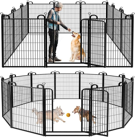 Dog Playpen Outdoor 12 Panels Heavy Duty Dog Fence 47" Height Anti-Rust with Doors Portable for RV Camping Yard, Total 27FT, 58 Sq.ft, Snowy Black-PurrikoPets