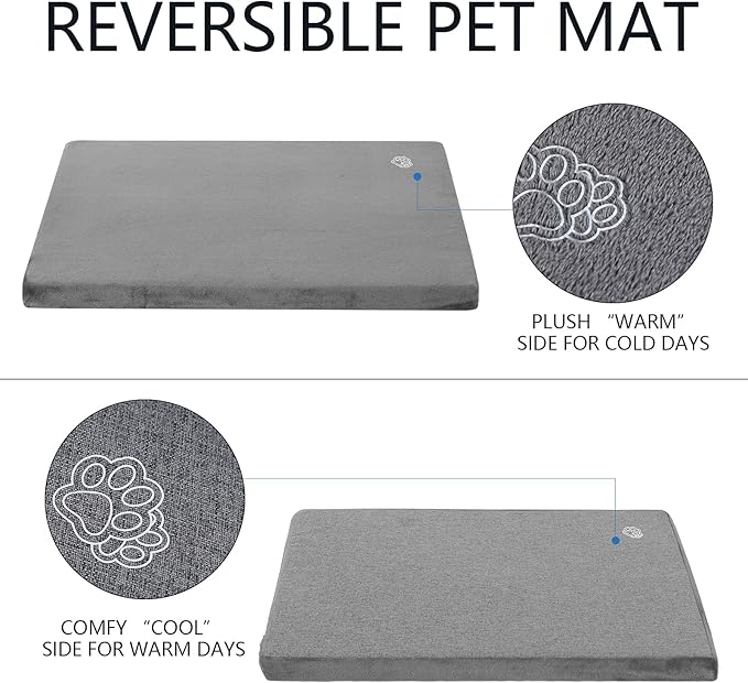 EMPSIGN Stylish Dog Bed Mat Dog Crate Pad Mattress Reversible (Cool & Warm), Water Proof Linings, Removable Machine Washable Cover, Firm Support Pet Crate Bed for Small to XX-Large Dogs, Grey-PurrikoPets