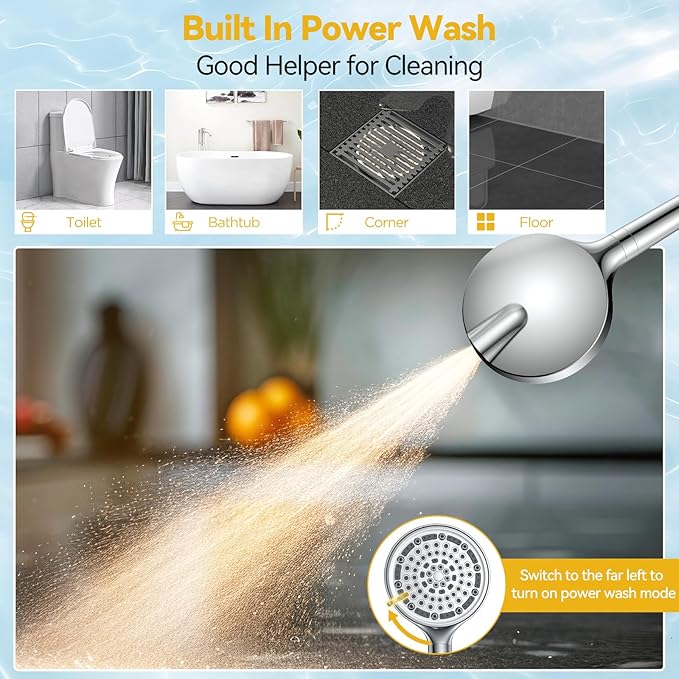 Filtered Shower Head with Handheld, Huge 6-Inch High Pressure Detachable Showerhead with Filters, Premium Chrome Water Softener Shower Head for Hard Water, Built-in Power Wash to Clean Tub and Pets-PurrikoPets
