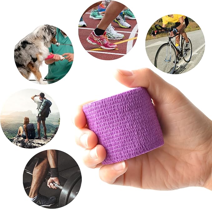 9 Pack 2" x 5 Yards Self Adhesive Bandage Wrap Self Stick Wrap for Ankle, Wrist, Finger, Sports, Breathable Cohesive Vet Tape for Pets (Purple)-PurrikoPets