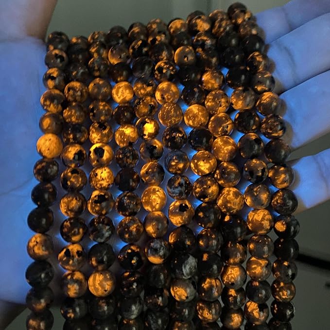 6MM 56PCS Flame Yooperlite Stone Beads Loose Beads for Jewelry Making DIY Bracelets Show Flame Color Under The Irradiation of UV Lamps