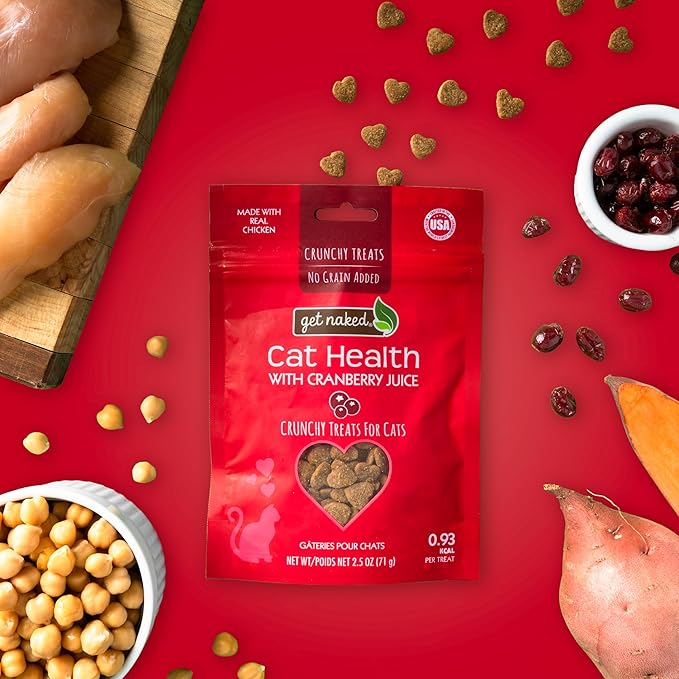Get Naked Urinary Cat Health Treats with Cranberry & Real Chicken 6oz | Crunchy, Grain-Free, Natural Urinary Tract & Dental Care | Supports UT Support & Fresh Breath | Made in The USA-PurrikoPets