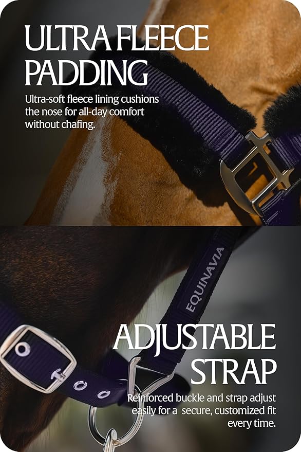Equinavia Valkyrie Soft Ultra Fleece Padded Adjustable Breakaway Horse Halter - Navy/Navy - Cob-PurrikoPets