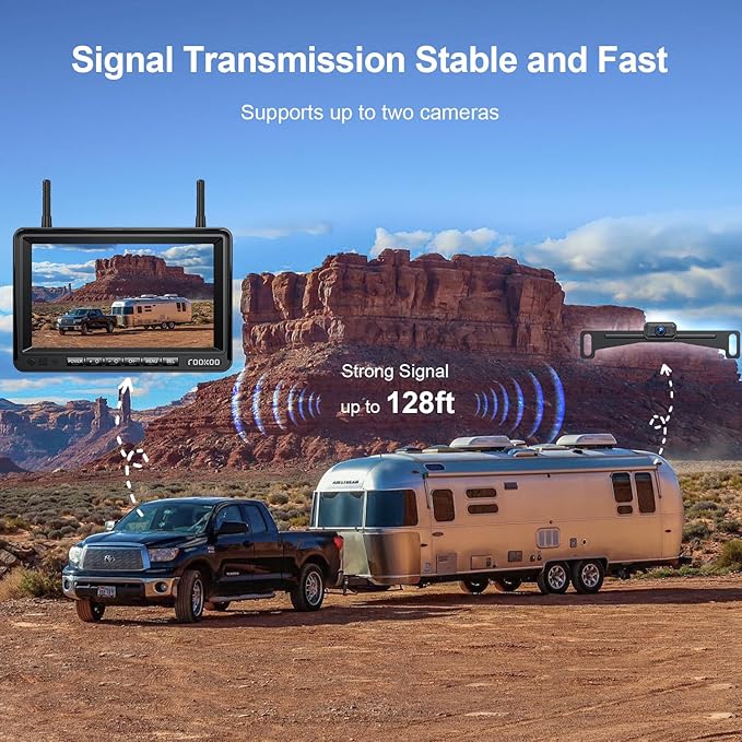 Fookoo HD 1080P 7-inch Wireless Backup Camera, 7" Split Screen Monitor + Rear View Licence Plate Camera, DIY Guide Lines Wide Angle IP69 Waterproof Easy to Install for Car Pickup Van SUV - DW7CT-PurrikoPets