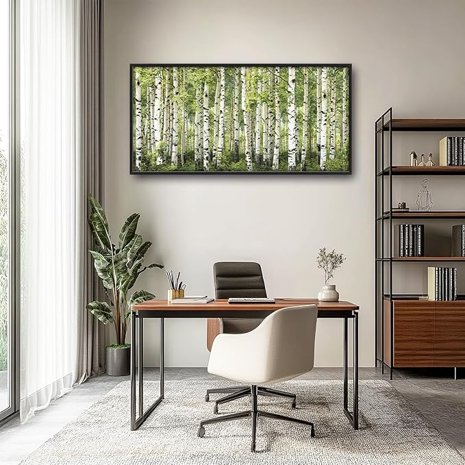 Extra Large Birch Tree Framed Wall Art for Living Room,Oversized Green Aspen Trees Forest Pictures Wall Decor,Canvas Print Painting Modern Artwork Bedroom Office Bathroom 60L" x 30W"-PurrikoPets