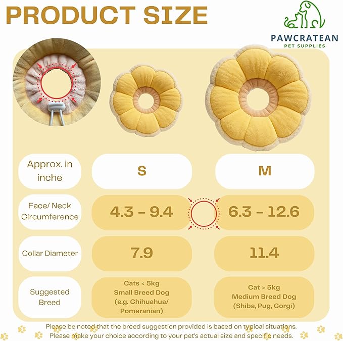 Adjustable Comfy Flower Style Elizabeth Collar for Cats Puppies Soft Recovery Cone Pet Protective Neck Collar (Yellow, Medium)-PurrikoPets