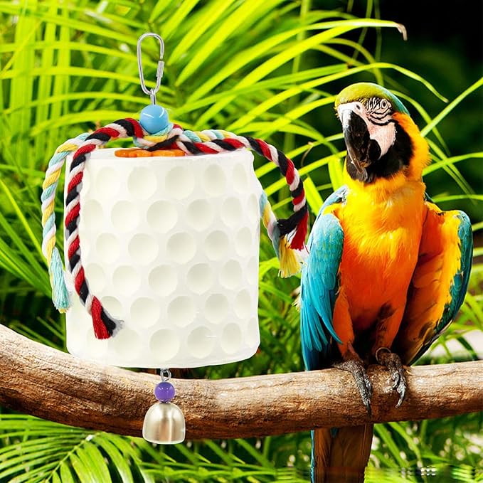 Extra Large Bird Chewing Toy, Parrot Beak Grinding Calcium Stone with Bells, Bird Cage Accessories, Cage Toys for Cockatiel Parakeet Parrot Budgies Rat Hamster Chinchilla Rabbit Bunny African Grey-PurrikoPets