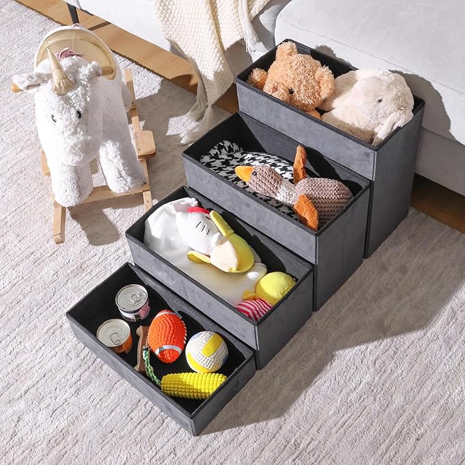 Foldable Dog Stairs 4 Tier Pet Steps, for Small Medium Dogs Pet Steps Storage Stepper for High Beds Sofa (4 Step)-PurrikoPets