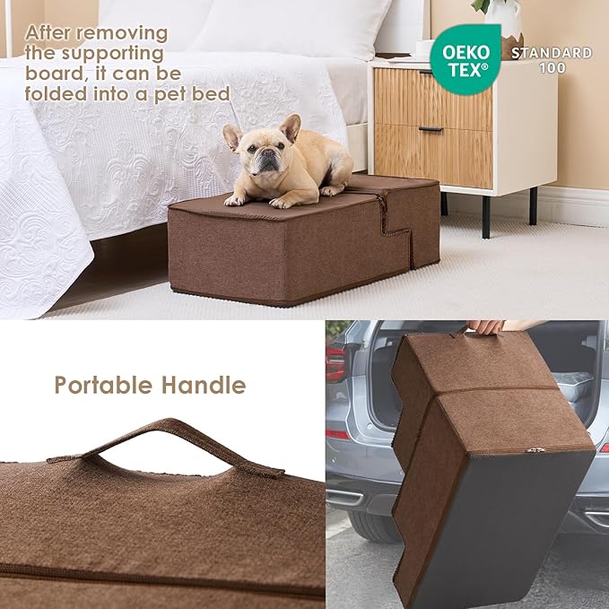 EHEYCIGA Dog Stairs for Bed 18" H, 4-Step Dog Steps for High Bed, Pet Steps for Small Dogs and Cats, Non-Slip Balanced Pet Indoor Ramp, Brown-PurrikoPets