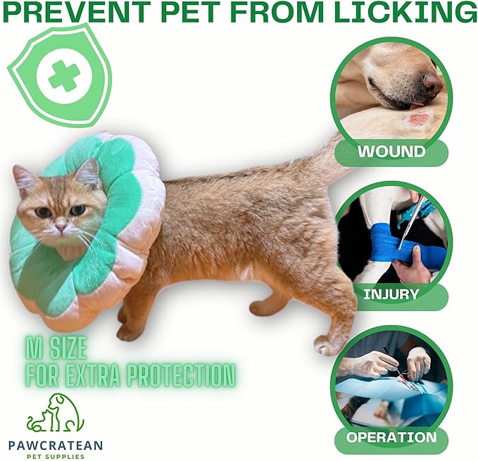 Adjustable Comfy Flower Style Elizabeth Collar for Cats Puppies Soft Recovery Cone Pet Protective Neck Collar (Green, Medium)-PurrikoPets
