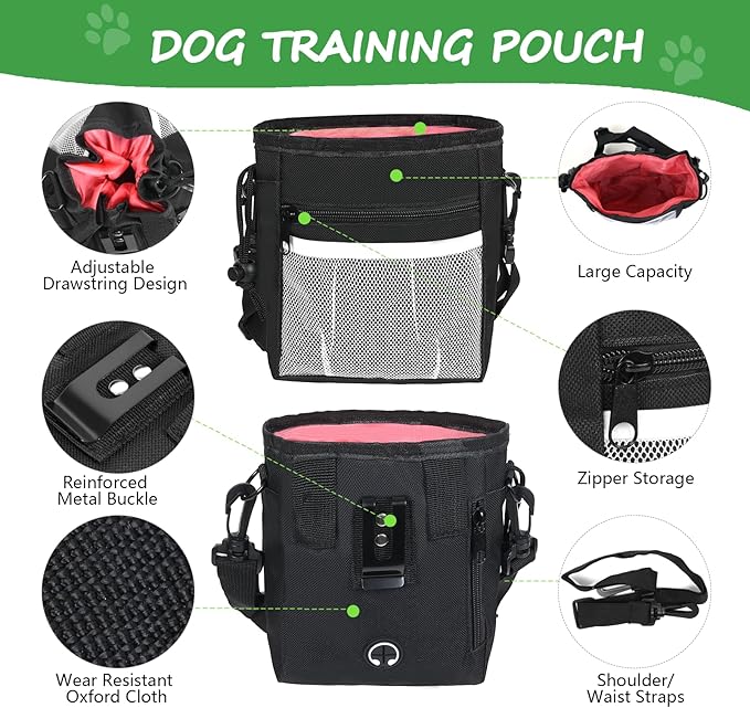 Dog Treat Pouch Pet Training Kit - Silicone Treat Bag Magnetic Closure, Puppy Training Clicker, Dog Whistle, Dog Water Bowls, Poop Bags & Holder, 4 Ways to Wear Walking Fanny Pack - Orange-PurrikoPets