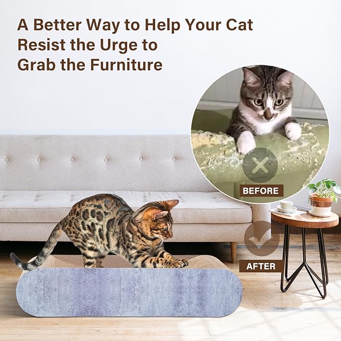 2 in 1 Cat Scratcher Cardboard Lounge Bed, Cat Scratching Post, Durable Board Pads Prevents Furniture Damage,Large (Reversible Grey)-PurrikoPets