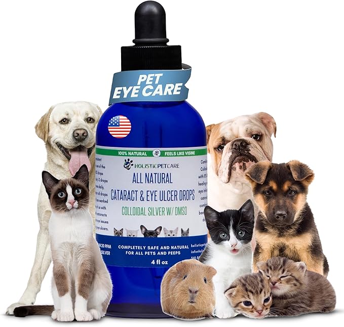Eye Ulcer Drops - Colloidal Silver with DMSO Eye Drops for Dogs & Cat Eye Infections & Irritations - Eye Care Solution Reduces Cataracts - All Natural Pet Eye Health Care (4 oz)-PurrikoPets