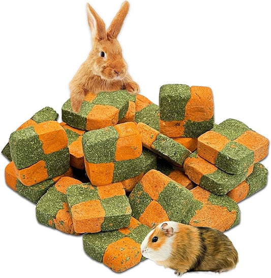 Fhiny 24 PCS Rabbit Chew Toys, Natural Timothy Hay Carrot Biscuit Handmade Bunny Molar Toys for Teeth Small Animal Snacks for Rabbits Guinea Pigs Chinchillas Hamsters Gerbils-PurrikoPets