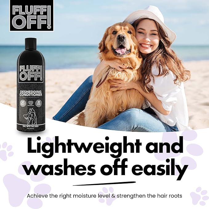 Fluff Off! by Girl With The Dogs, Natural Deshedding Dog/Cat Conditioner, 16 Oz, Made in USA 8 Wks+-PurrikoPets
