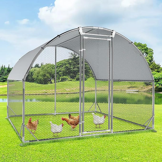 4ever2buy Large Metal Chicken Coop with Run Walk-in Poultry Cage Chicken Runs House Pen Cage Dome Roofed Chicken Coops with Anti-Ultraviolet Cover for Outdoor Yard Farm Use 9.5'W x 6.45'L x 6.3'H-PurrikoPets