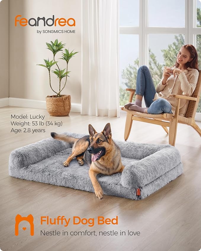 Feandrea Dog Bed, Orthopaedic Dog Sofa Bed for Large Dogs, Waterproof Ped Bed with Removable Washable Cover, 48 x 33.5 x 9.5 Inches, Gray Ombré UPGW234G01-PurrikoPets