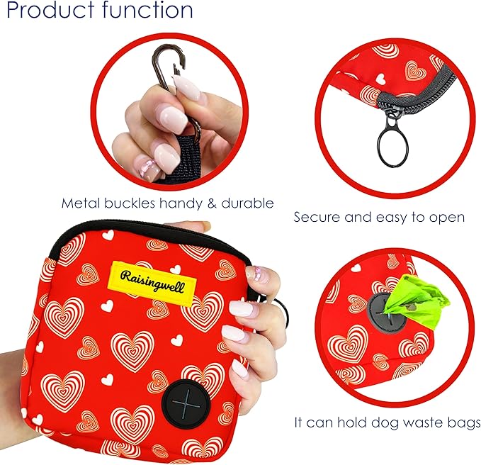 Dog Treat Pouch for Pet Walking and Training with Clicker Poop Bags Small Fanny Zipper Pack Holder for Puppy Snack Dispenser Kit for Leash and Outdoor Use (Valentine)-PurrikoPets