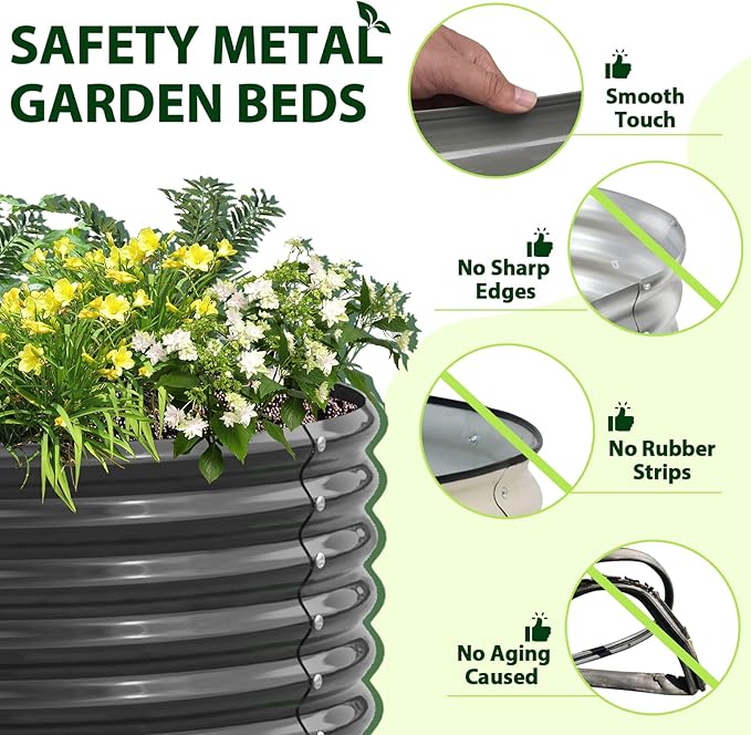 A ANLEOLIFE 6X2X1.5 ft Galvanized Raised Garden Beds Outdoor, Oval Round Metal Planter Box for Planting Vegetables Flowers Herb, Anti-Rust & Easy-Setup, Quartz Grey-PurrikoPets