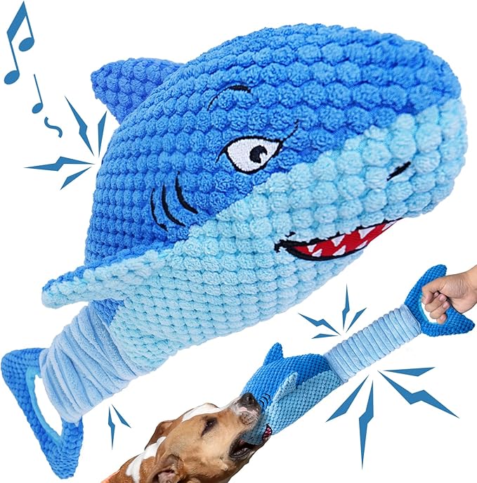 Dog Toys for Large Dogs, Squeaky Dog Toys for Aggressive Chewers, Plush Dog Chew Toys for Teething, Interactive Shark Dog Toys to Keep Them Busy Tug Of War Puppy Toys for Small,Medium,Large Breeds-PurrikoPets