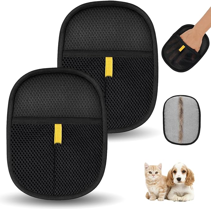 2 Pcs Pet Hair Removal Gloves，Electrostatic Pet Hair Remover,Reusable Cat & Dog Hair Remover for Couch, Furniture, Bed (Black)-PurrikoPets