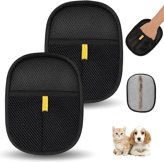 2 Pcs Pet Hair Removal Gloves，Electrostatic Pet Hair Remover,Reusable Cat & Dog Hair Remover for Couch, Furniture, Bed (Black)-PurrikoPets