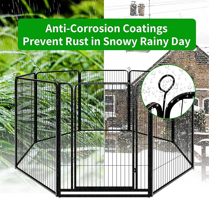 Dog Playpen Outdoor Extra Wide 24 Panels Heavy Duty Dog Fence 47" Height Anti-Rust with Doors Portable for RV Camping Yard, Total 63FT, 316 Sq.ft, Snowy Black-PurrikoPets