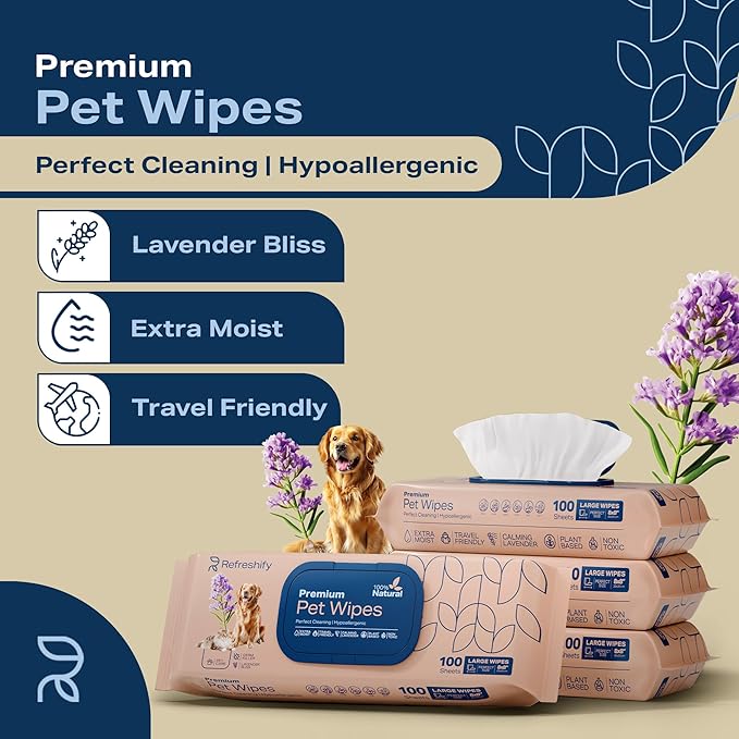 Dog Wipes for Paws and Butt - Plant Based Lavendar Scented (Pack of 400) - Pet Wipes for Dogs and Cats - Deodorizing Non Toxic Dog Wipes, +12 Additional Travel Wipes-PurrikoPets
