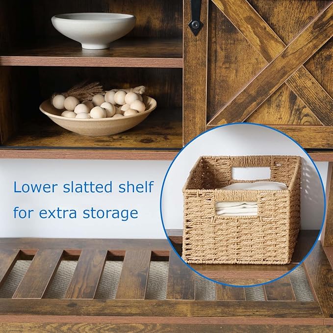 Entryway Table with Storage, Farmhouse Buffet Cabinet Coffee Bar Kitchen Island with Sliding Barn Doors & Shelves, Console Table for Kitchen, Dining Room, Living Room, Brown-PurrikoPets