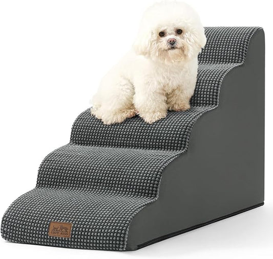 Dog Stairs for High Bed 22.6" H, Small Dog Step for Puppy, Older or Cat, Curved Ramp for Car, Ladder with High Density Foam, Lightweight, Durable, 15.7x33x22.6 inch, 5 Step, Dark Grey-PurrikoPets