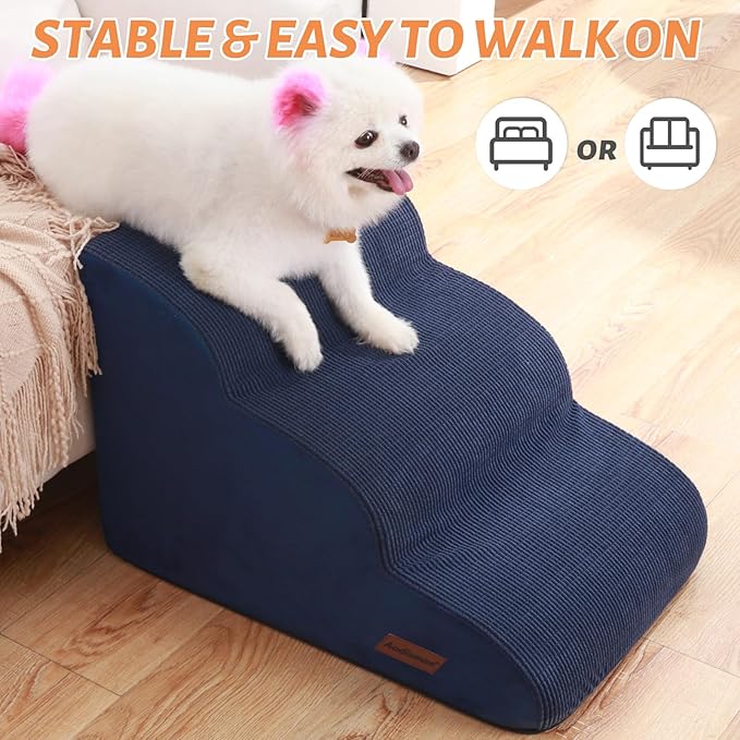 Dog Stairs and Steps for Beds Or Couches, 3-Step Pet Stairs & Steps for Small Dogs and Cats, Soft and Non-Slip Dog Ramp for Older Dogs,Pet with Joint Pain,Easy to Walk-PurrikoPets