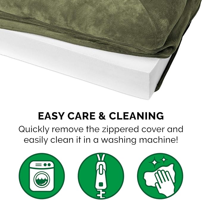 Furhaven Orthopedic Dog Bed for Large Dogs w/ Removable Bolsters & Washable Cover, For Dogs Up to 125 lbs - Faux Fur & Velvet Sofa - Dark Sage, Jumbo Plus/XXL-PurrikoPets