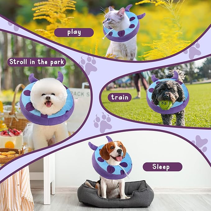 Adjustable Cat Collar Soft to Stop Licking After Surgery for Kitten, Alternative to Cone of Shame, Donut Cone for Cats, Pet Elizabethan Collar (Monster, Small)-PurrikoPets