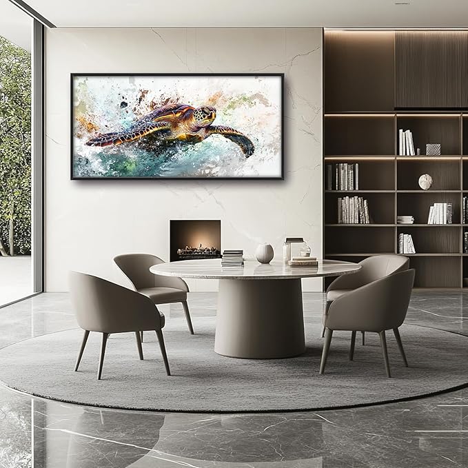 Extra Large Framed Sea Turtle Wall Art,Oversized Abstract Colorful Sea Nautical Wall Decor Pictures for Living Room,Canvas Print Painting Modern Artwork Bedroom Office Bathroom Home Decor 60L x30W-PurrikoPets