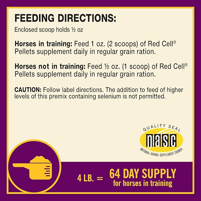 Farnam Horse Health Red Cell Pellets, Vitamin-Iron-Mineral Supplement for Horses, Helps Fill Important Nutritional Gaps in Horse's Diet, 4 lbs., 64-Day Supply-PurrikoPets