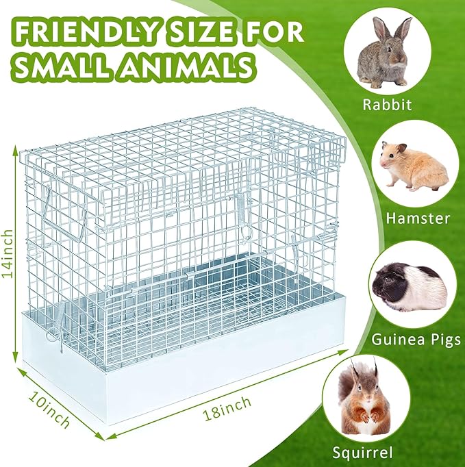 Folding Rabbit Cage, 18 x 10 x 14 in Portable Bunny Carrier with Tray and Handles for Transport, Travel or Temporary Housing, Indoor Outdoor Pet Habitat Animal Enclosure-PurrikoPets